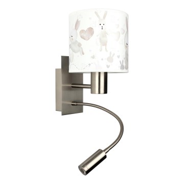 Brilagi - LED detská flexibilná nástenná lampa BOBO 1xE27/25W/230V + LED/3W matný chróm/biela/zajačiky