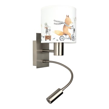 Brilagi - LED Detská flexibilná nástenná lampa BOBO 1xE27/25W/230V + LED/3W matný chróm/biela/zvieratká