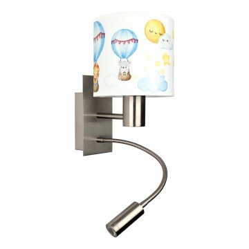 Brilagi - LED detská flexibilná nástenná lampa BOBO 1xE27/25W/230V + LED/3W matný chróm/biela/zvieratká