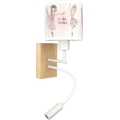 Brilagi - LED Detská flexibilná nástenná lampa BOBO WOOD 1xE27/25W/230V + LED/3W dub/biela/ružová/baletky
