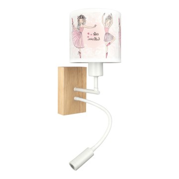Brilagi - LED Detská flexibilná nástenná lampa BOBO WOOD 1xE27/25W/230V + LED/3W dub/biela/ružová/baletky