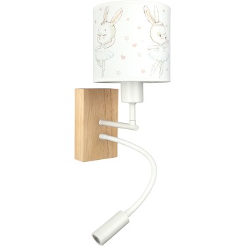 Brilagi - LED detská flexibilná nástenná lampa BOBO WOOD 1xE27/25W/230V + LED/3W dub/biela/zajačiky