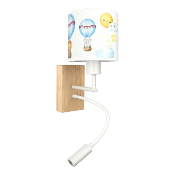 Brilagi - LED detská flexibilná nástenná lampa BOBO WOOD 1xE27/25W/230V + LED/3W dub/biela/zvieratká