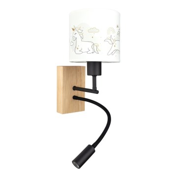 Brilagi - LED Detská flexibilná nástenná lampa BOBO WOOD 1xE27/25W/230V + LED/3W dub/čierna/biela/jednorožce