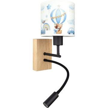 Brilagi - LED detská flexibilná nástenná lampa BOBO WOOD 1xE27/25W/230V + LED/3W dub/čierna/biela/modrá/medvedíky