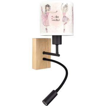 Brilagi - LED detská flexibilná nástenná lampa BOBO WOOD 1xE27/25W/230V + LED/3W dub/čierna/biela/ružová/baletky