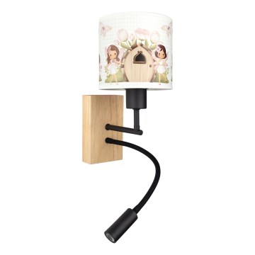 Brilagi - LED detská flexibilná nástenná lampa BOBO WOOD 1xE27/25W/230V + LED/3W dub/čierna/biela/ružová/víly