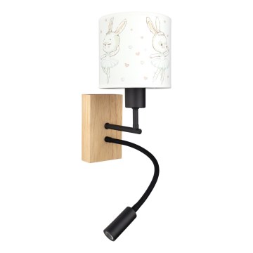 Brilagi - LED Detská flexibilná nástenná lampa BOBO WOOD 1xE27/25W/230V + LED/3W dub/čierna/biela/zajačiky