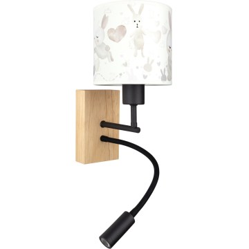Brilagi - LED Detská flexibilná nástenná lampa BOBO WOOD 1xE27/25W/230V + LED/3W dub/čierna/biela/zajačiky
