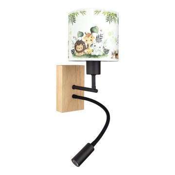Brilagi - LED Detská flexibilná nástenná lampa BOBO WOOD 1xE27/25W/230V + LED/3W dub/čierna/biela/zelená/džungľa