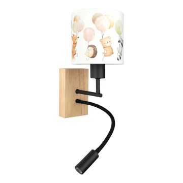 Brilagi - LED Detská flexibilná nástenná lampa BOBO WOOD 1xE27/25W/230V + LED/3W dub/čierna/biela/zvieratká