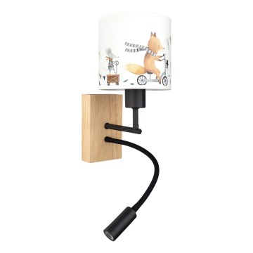 Brilagi - LED Detská flexibilná nástenná lampa BOBO WOOD 1xE27/25W/230V + LED/3W dub/čierna/biela/zvieratká