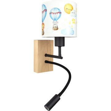 Brilagi - LED detská flexibilná nástenná lampa BOBO WOOD 1xE27/25W/230V + LED/3W dub/čierna/biela/zvieratká