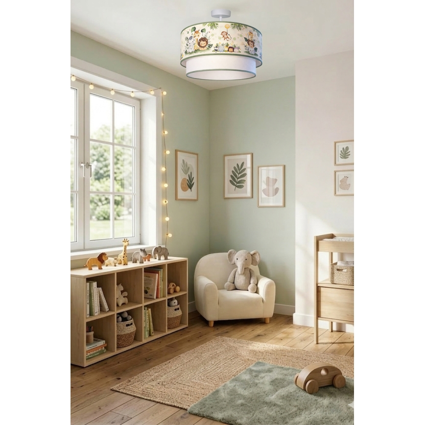 Brilagi - LED Detský prisadený luster BOBO 1xE27/10W/230V priemer 40 cm krémová/zelená/džungľa