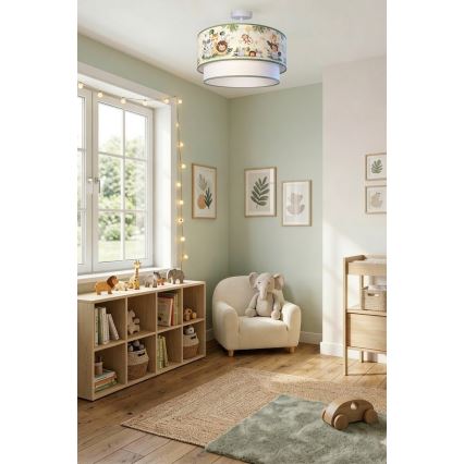 Brilagi - LED detský prisadený luster BOBO 1xE27/60W/230V priemer 40 cm krémová/zelená/džungľa