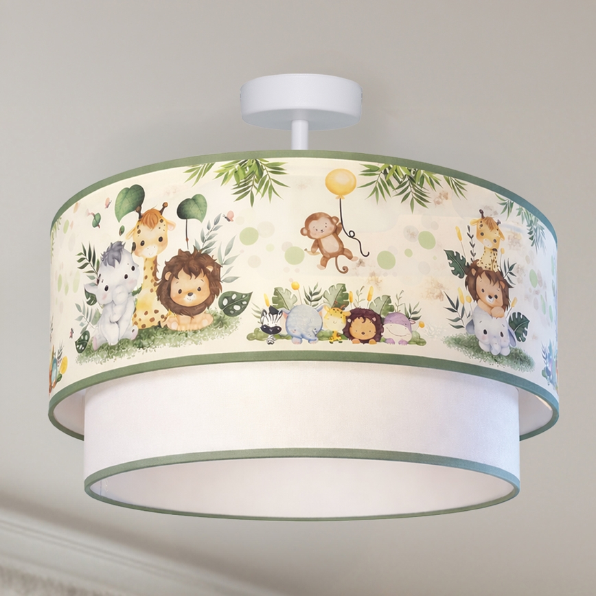Brilagi - LED detský prisadený luster BOBO 1xE27/60W/230V priemer 40 cm krémová/zelená/džungľa