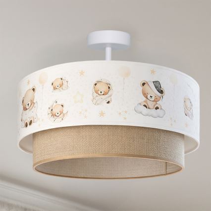 Brilagi-LED Detské prisadené stropné svietidlo BOBO 1xE27/60W/230V, priemer 40 cm, biela/béžová/medvedík
