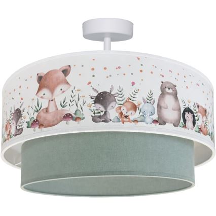 Brilagi - LED Detský prísadený luster BOBO 1xE27/60W/230V pr. 40 cm biela/zelená/zvieratká