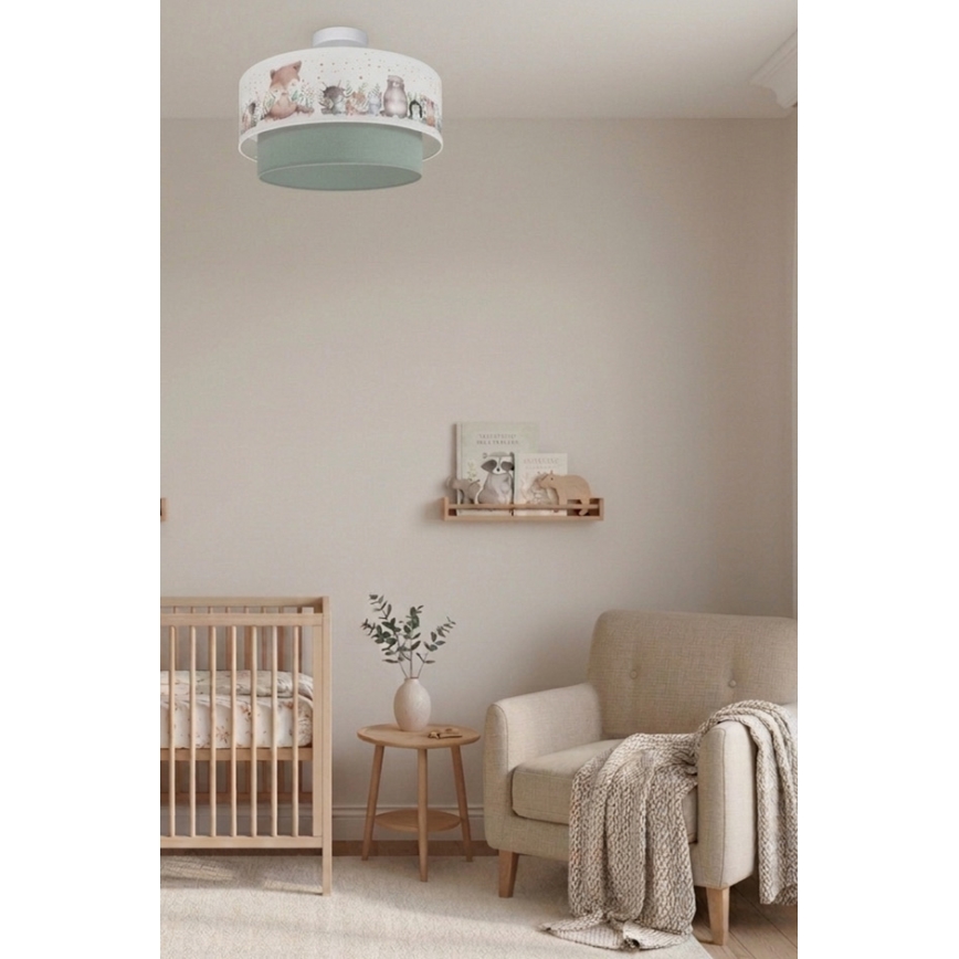 Brilagi - LED Detský prísadený luster BOBO 1xE27/60W/230V pr. 40 cm biela/zelená/zvieratká