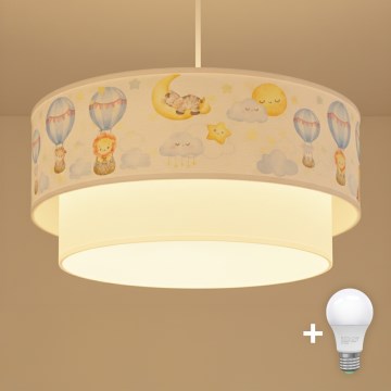 Brilagi - LED detský luster na lane BOBO 1xE27/60W/230V pr. 40 cm biela/béžová/so zvieratkami
