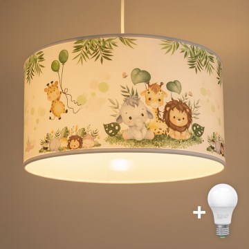 Brilagi - LED detský luster na lanku BOBO 1xE27/10W/230V pr. 35 cm biely/džungľa
