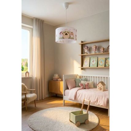 Brilagi - LED detský luster na lanku BOBO 1xE27/10W/230V pr. 35 cm ružová s motívom víl