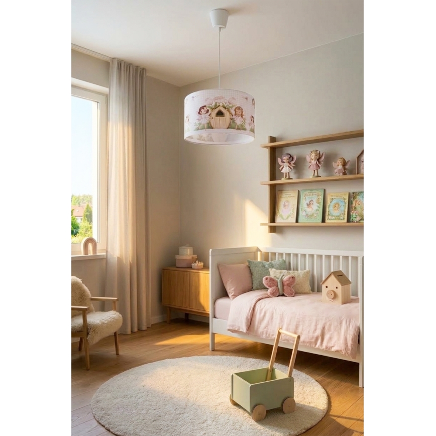 Brilagi - LED detský luster na lanku BOBO 1xE27/10W/230V pr. 35 cm ružová s motívom víl