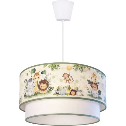 Brilagi - LED detský luster na lanku BOBO 1xE27/10W/230V priemer 40 cm krémová/zelená/džungľa