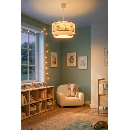 Brilagi - LED detský luster na lanku BOBO 1xE27/10W/230V priemer 40 cm krémová/zelená/džungľa