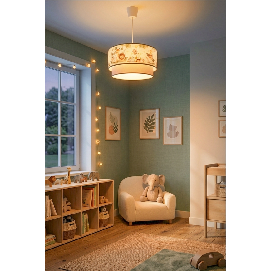 Brilagi - LED detský luster na lanku BOBO 1xE27/10W/230V priemer 40 cm krémová/zelená/džungľa