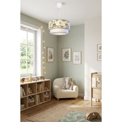 Brilagi - LED detský luster na lanku BOBO 1xE27/10W/230V priemer 40 cm krémová/zelená/džungľa