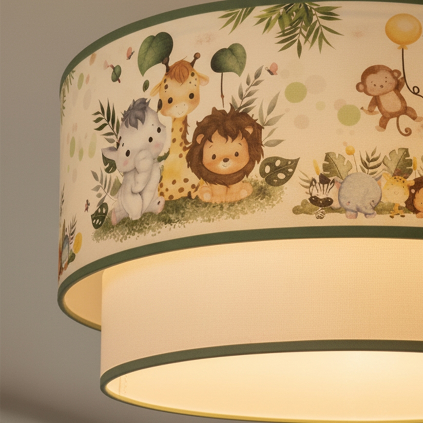 Brilagi - LED detský luster na lanku BOBO 1xE27/10W/230V priemer 40 cm krémová/zelená/džungľa