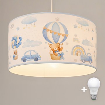 Brilagi - LED detský luster na lanku BOBO 1xE27/10W/230V, priemer 35 cm, modrý/medvedíky