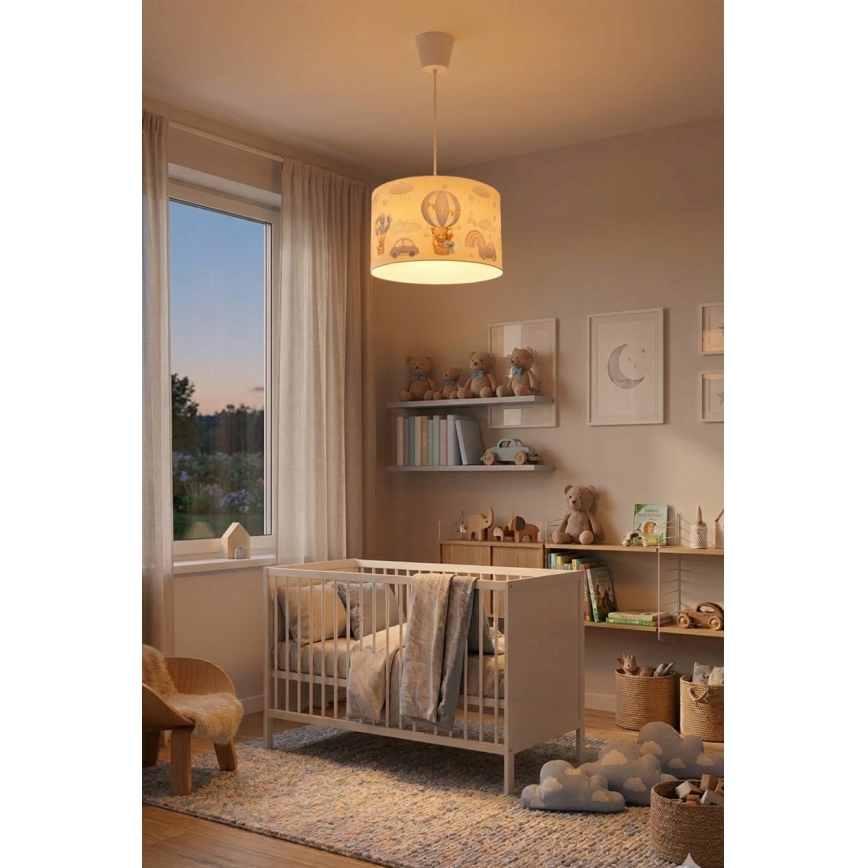 Brilagi - LED detský luster na lanku BOBO 1xE27/10W/230V, priemer 35 cm, modrý/medvedíky