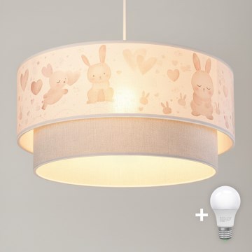 Brilagi - LED detský luster na lanku BOBO 1xE27/10W/230V priemer 40 cm krémová/šedá/zajačiky