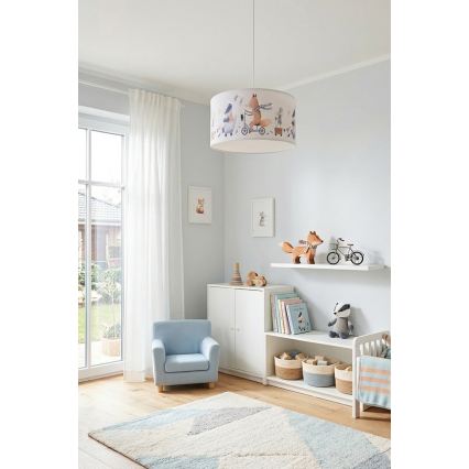 Brilagi - LED Detský luster na lanku BOBO 1xE27/60W/230V pr. 35 cm biela/zvieratká