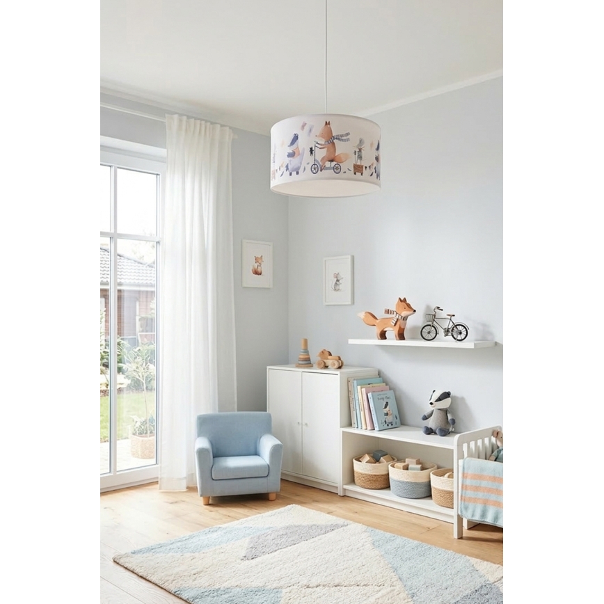 Brilagi - LED Detský luster na lanku BOBO 1xE27/60W/230V pr. 35 cm biela/zvieratká
