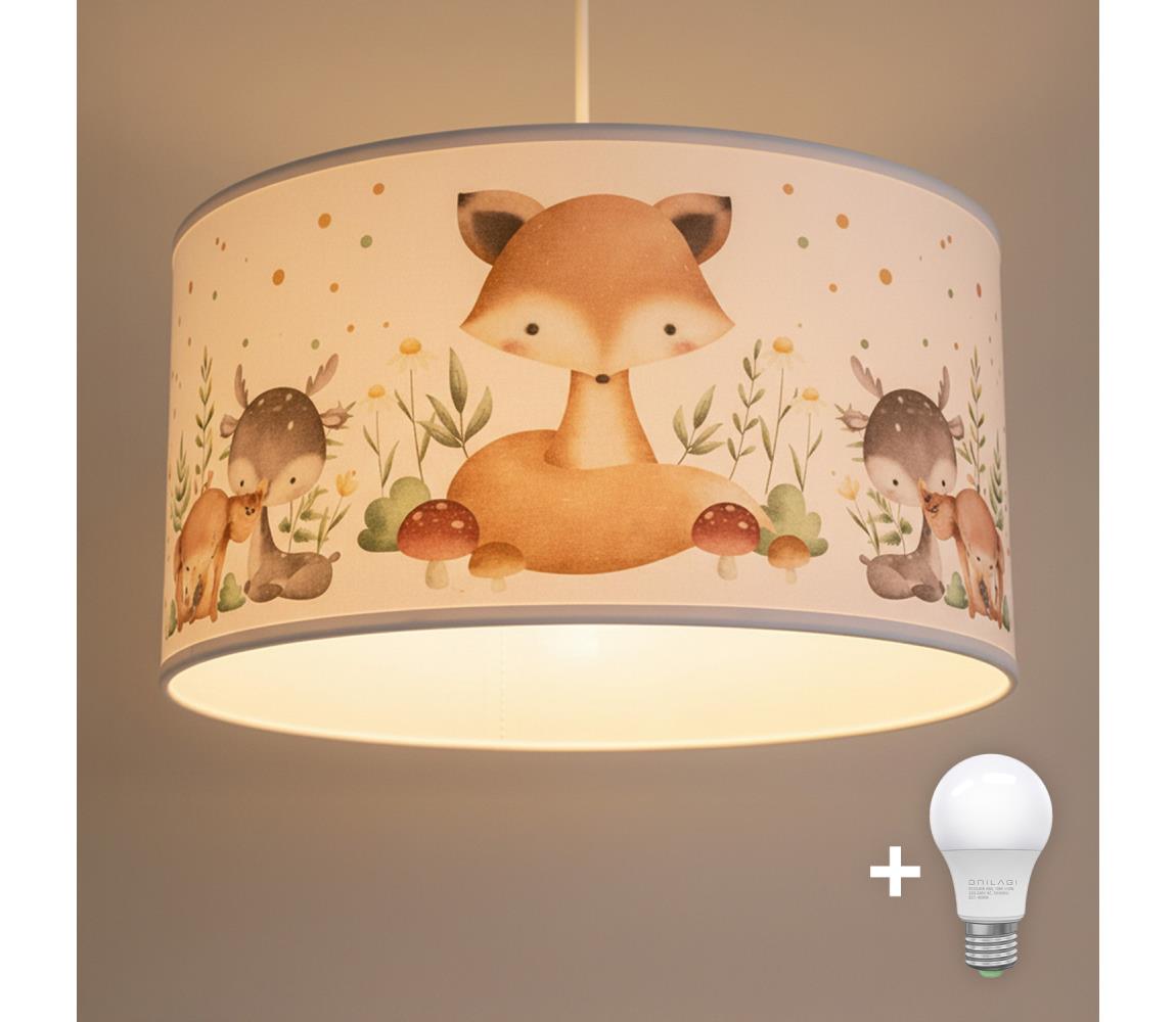 Brilagi - LED detský luster na lanku BOBO 1xE27/60W/230V pr. 35 cm biela/zvieratká 8590828051381