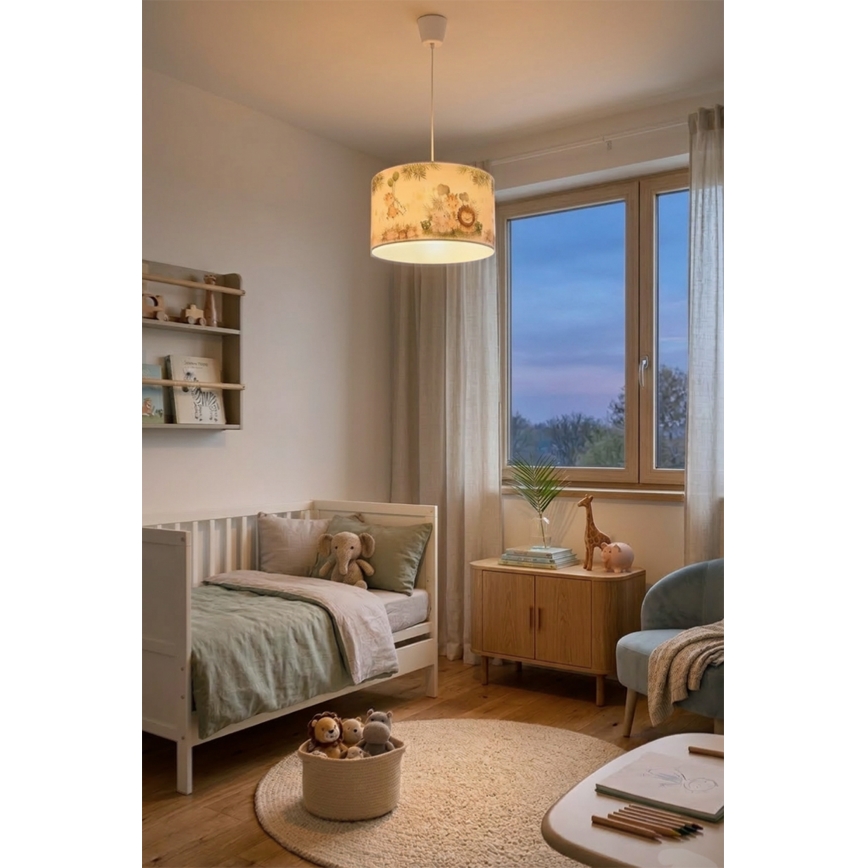 Brilagi - LED detský luster na lanku BOBO 1xE27/60W/230V pr. 35 cm biely/džungľa