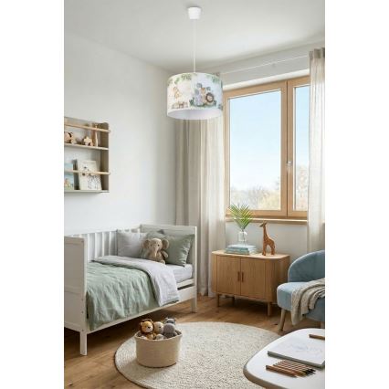Brilagi - LED detský luster na lanku BOBO 1xE27/60W/230V pr. 35 cm biely/džungľa