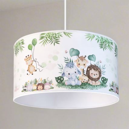 Brilagi - LED detský luster na lanku BOBO 1xE27/60W/230V pr. 35 cm biely/džungľa
