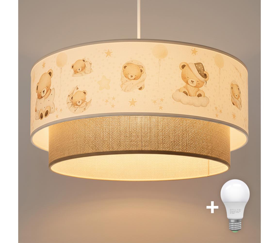 Brilagi- LED Detský luster na lanku BOBO 1xE27/60W/230V pr. 40 cm biela/béžová/medvedík 8590828051329