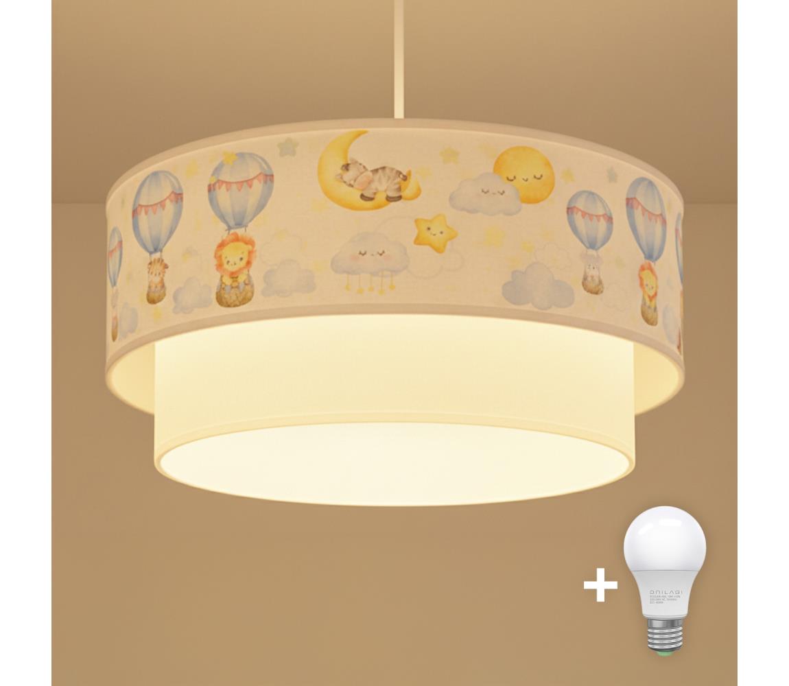 Brilagi - LED detský luster na lanku BOBO 1xE27/60W/230V pr.40 cm biela/béžová/s motívom zvierat 8590828051183