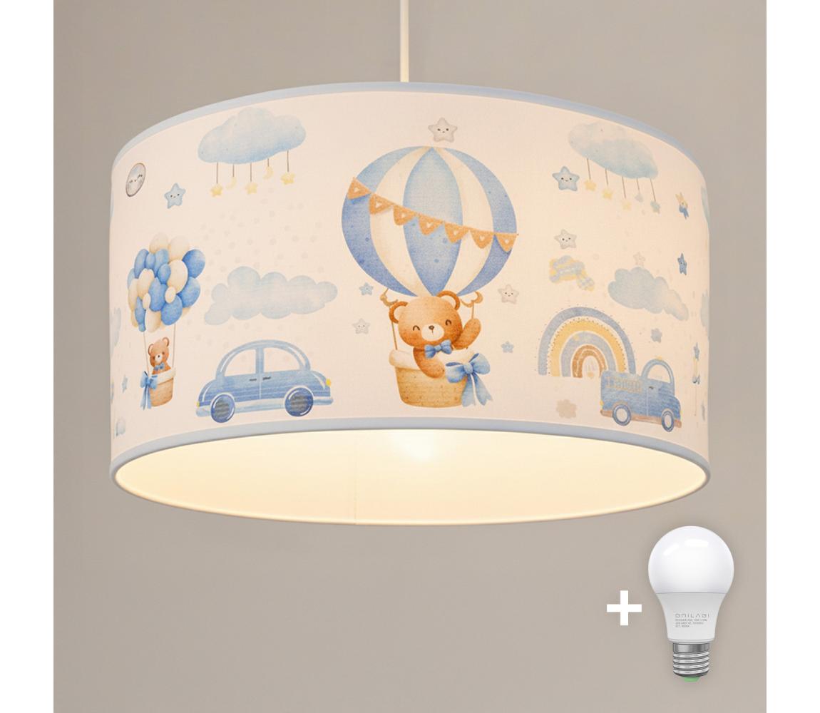Brilagi - LED detský luster na lanku BOBO 1xE27/60W/230V, priemer 35 cm, modrý/medvedíky 8590828051367