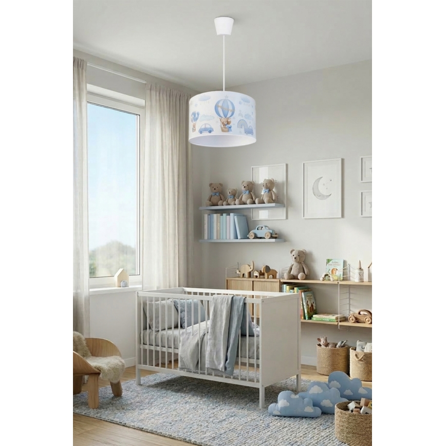 Brilagi - LED detský luster na lanku BOBO 1xE27/60W/230V, priemer 35 cm, modrý/medvedíky