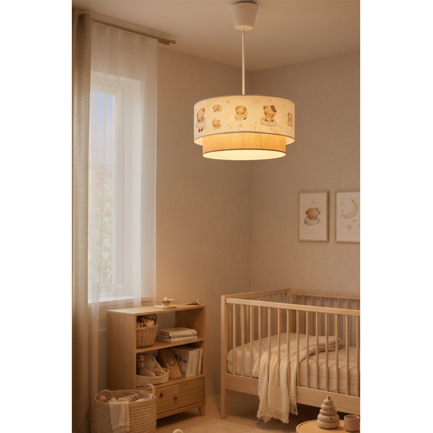 Brilagi - LED detský luster na lanku BOBO 1xE27/60W/230V, priemer 40 cm, biela/béžová/medvedík