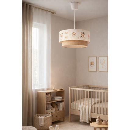 Brilagi - LED detský luster na lanku BOBO 1xE27/60W/230V, priemer 40 cm, biela/béžová/medvedík