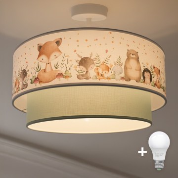 Brilagi - LED detský prisadený luster BOBO 1xE27/10W/230V pr. 40 cm biela/zelená/zvieratká