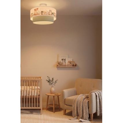 Brilagi-LED Detský prisadený luster BOBO 1xE27/60W/230V pr. 40 cm biela/zelená/so zvieratkami
