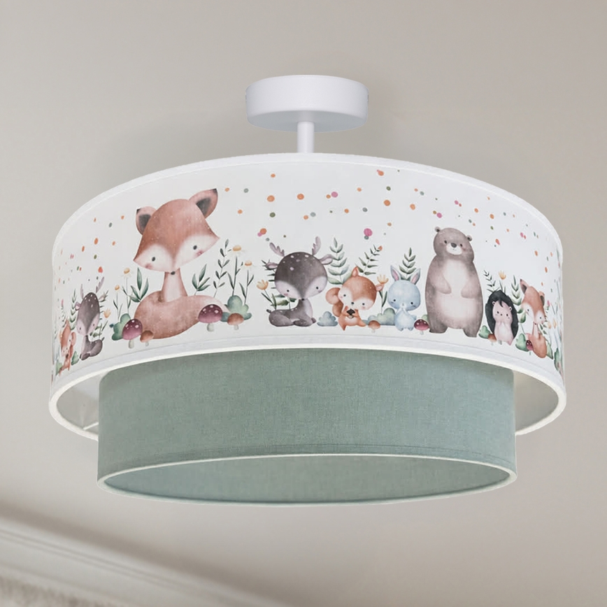 Brilagi-LED Detský prisadený luster BOBO 1xE27/60W/230V pr. 40 cm biela/zelená/so zvieratkami